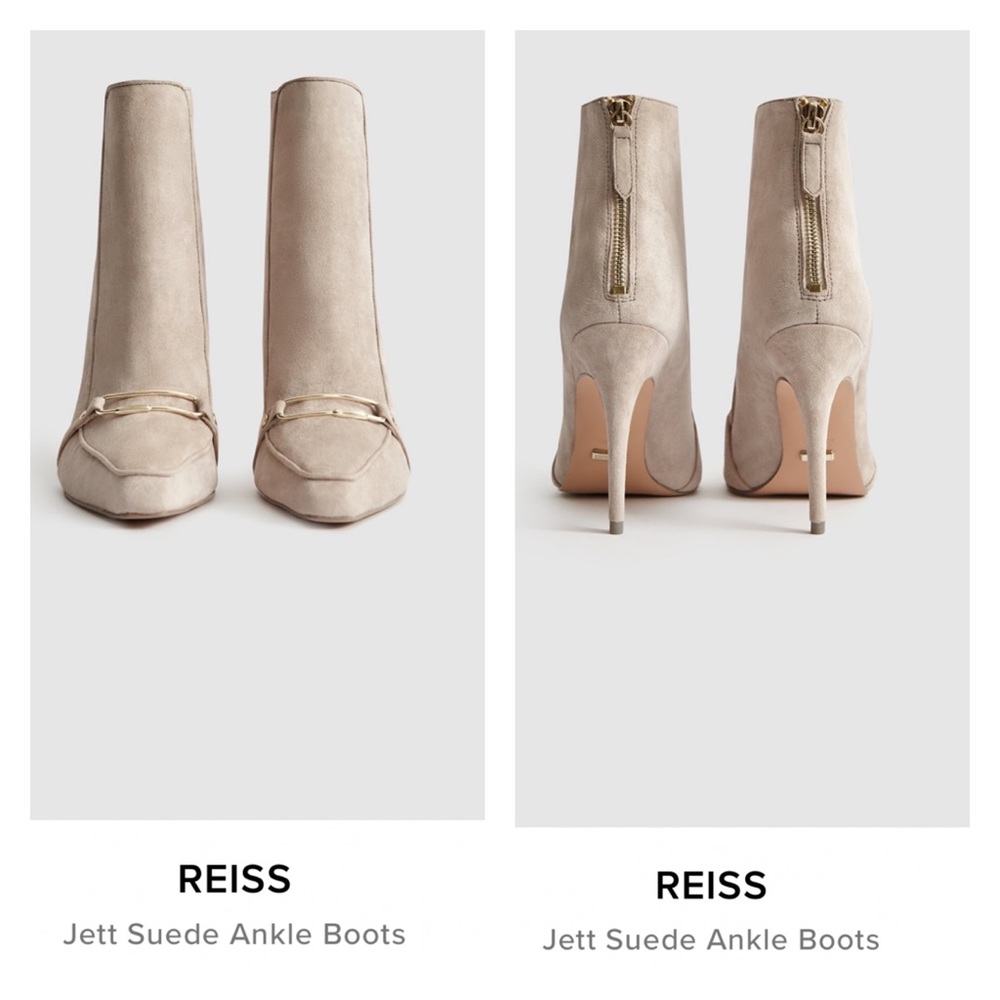 New! Rare REISS Paris Jett Embellished Suede Ankle Booties in Taupe - Picture 4 of 13